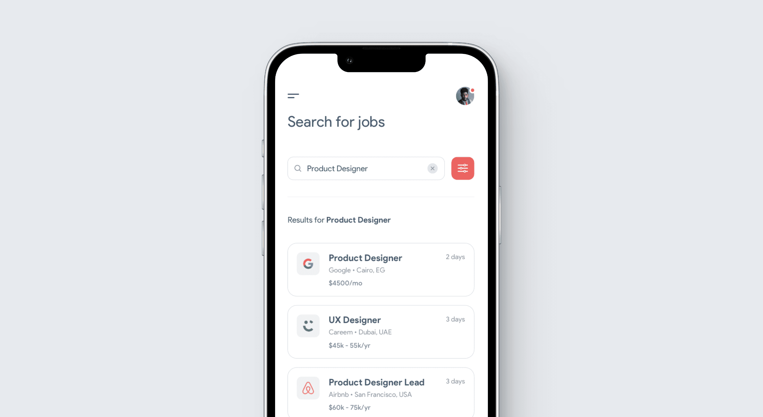 Phone mockup with the app home page