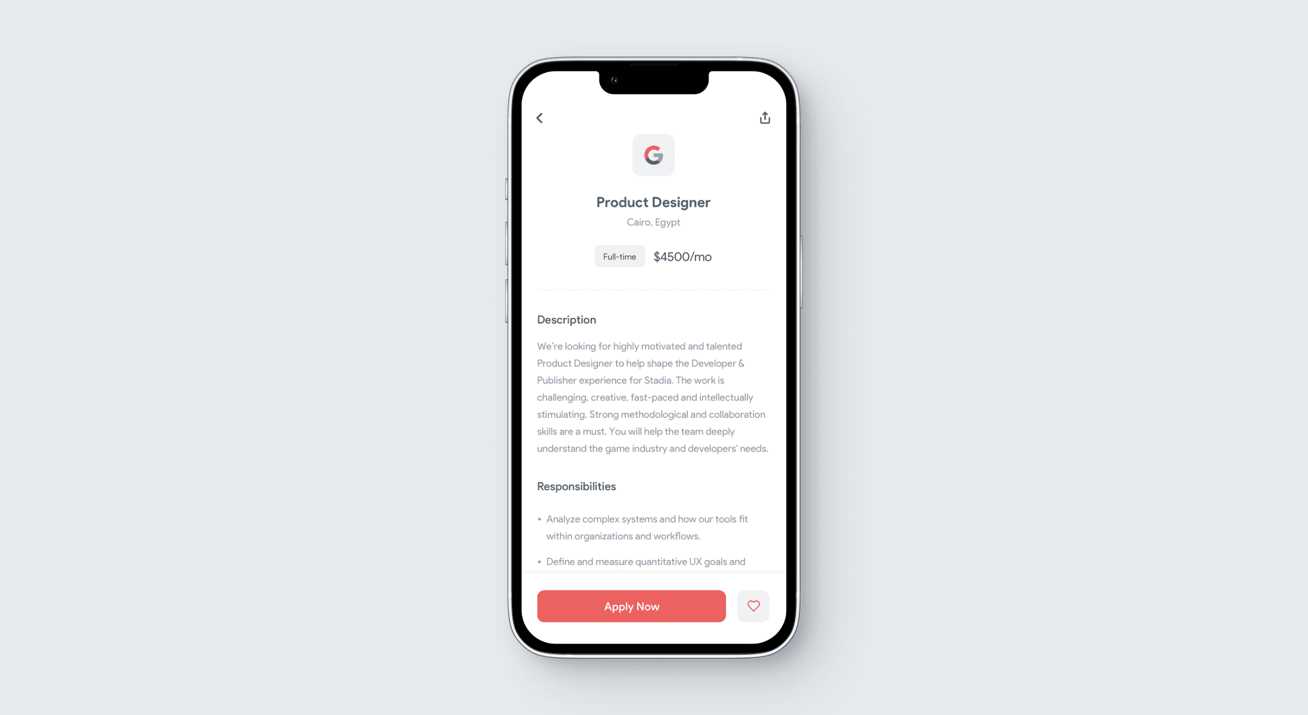 Phone mockup with the app details page