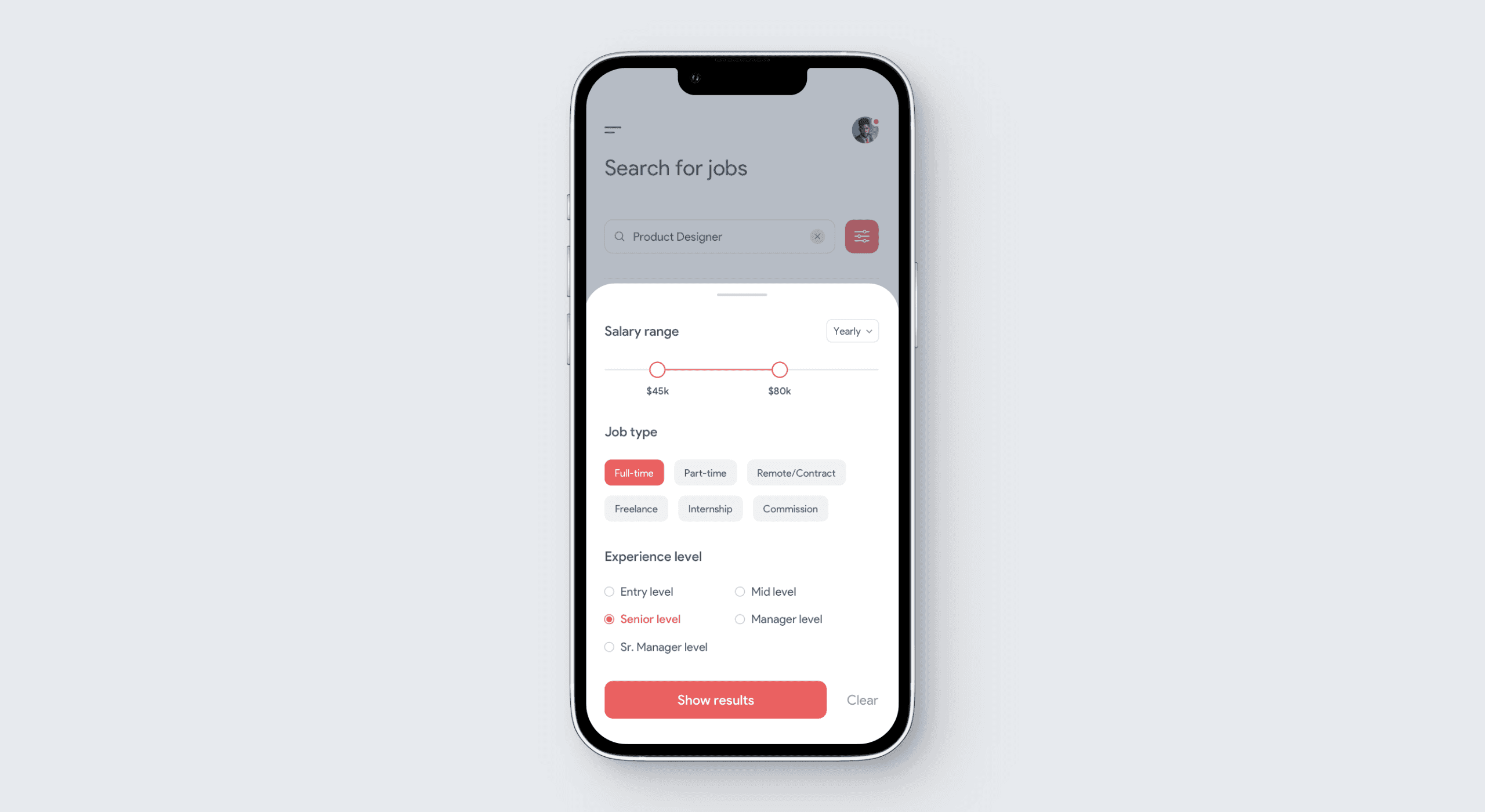 Phone mockup with the app filter